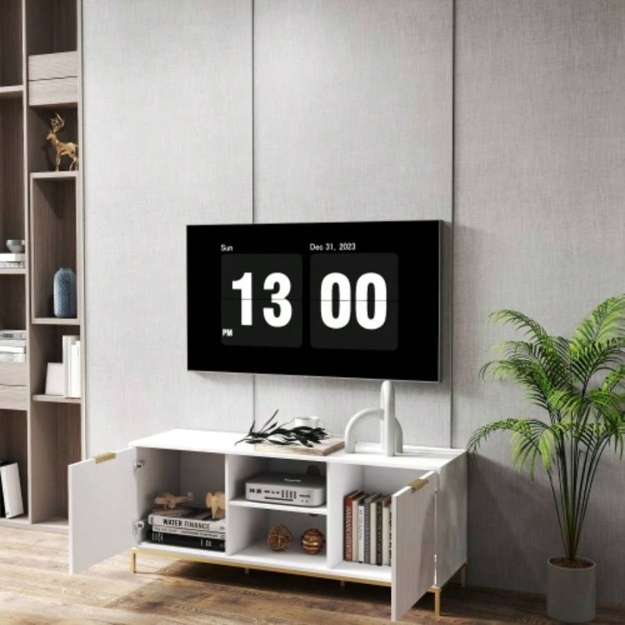 Modern TV Stand with Wave - Design Doors, Open Shelf Adjustable Shelf - Stylish and Functional Your Living Room