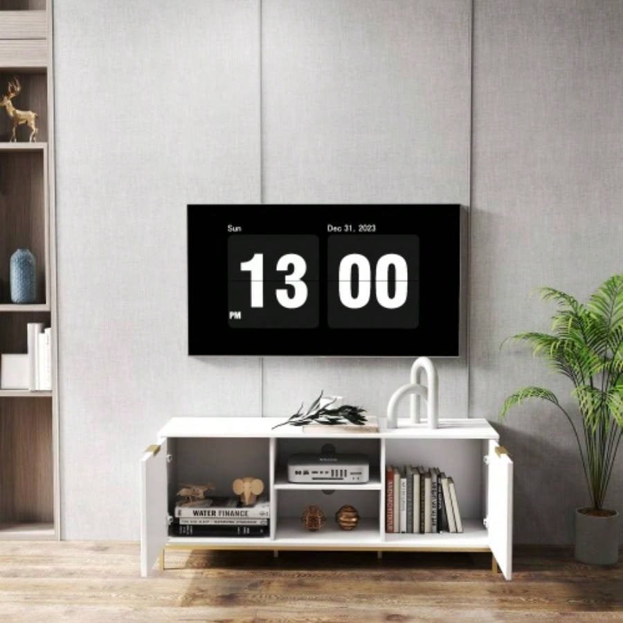 Modern TV Stand with Wave - Design Doors, Open Shelf Adjustable Shelf - Stylish and Functional Your Living Room