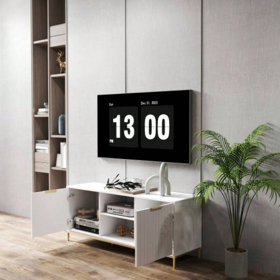 Modern TV Stand with Wave - Design Doors, Open Shelf Adjustable Shelf - Stylish and Functional Your Living Room