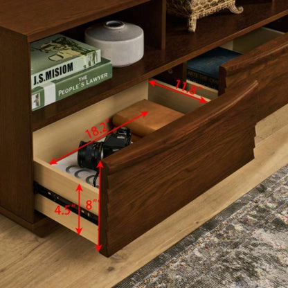 63 Mid - Modern TV Stand TVs up to 75 Thick Sturdy Farmhouse Entertainment Cabinet, Media Console Living Room, Louver Design Solid Wood Drawers Outlet Holes, Walnut