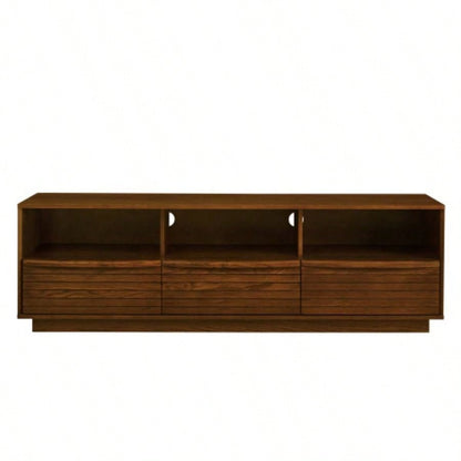 63 Mid - Modern TV Stand TVs up to 75 Thick Sturdy Farmhouse Entertainment Cabinet, Media Console Living Room, Louver Design Solid Wood Drawers Outlet Holes, Walnut