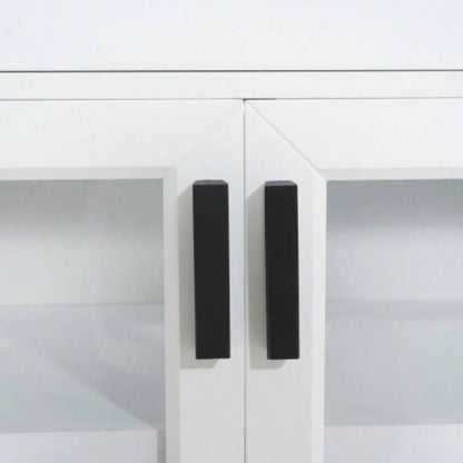 Modern White TV Console, 67 Width TV Stand, Glass Doors Storage Drawers, Adjustable Shelves