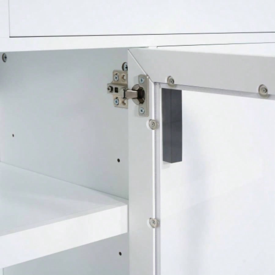 Modern White TV Console, 67 Width TV Stand, Glass Doors Storage Drawers, Adjustable Shelves