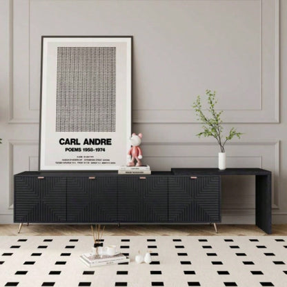 7090 Extendable TV Cabinet, Modern Entertainment Center with Storage and Adjustable Shelves, Lacquered and Real Wood Veneered TV Console Living Room, Hallway, Entryway, Black