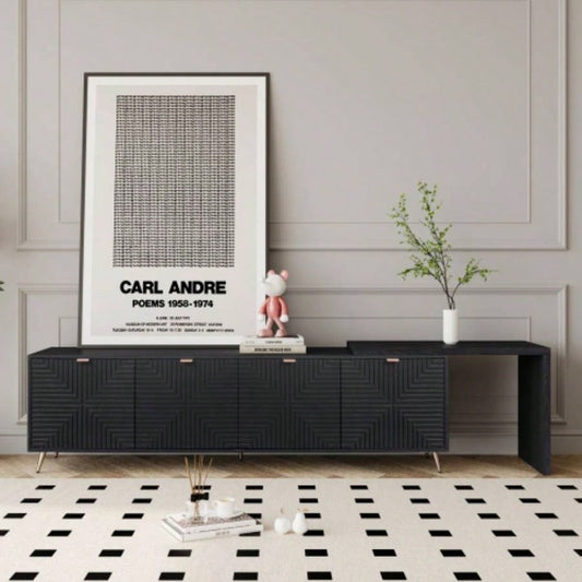 7090 Extendable TV Cabinet, Modern Entertainment Center with Storage and Adjustable Shelves, Lacquered and Real Wood Veneered TV Console Living Room, Hallway, Entryway, Black