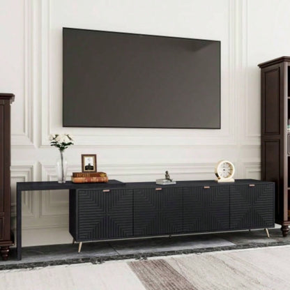 7090 Extendable TV Cabinet, Modern Entertainment Center with Storage and Adjustable Shelves, Lacquered and Real Wood Veneered TV Console Living Room, Hallway, Entryway, Black