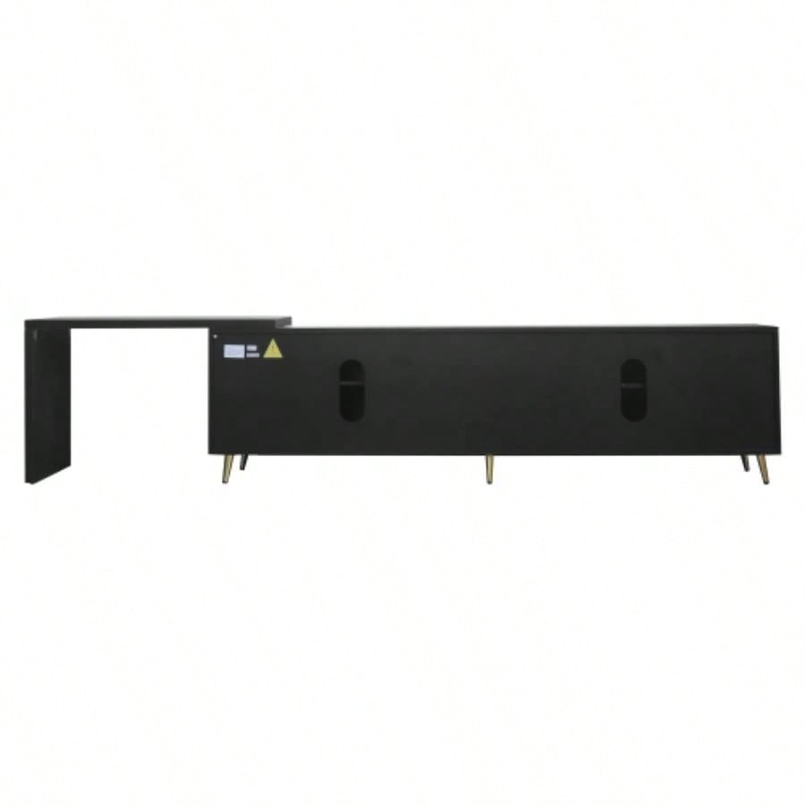 7090 Extendable TV Cabinet, Modern Entertainment Center with Storage and Adjustable Shelves, Lacquered and Real Wood Veneered TV Console Living Room, Hallway, Entryway, Black