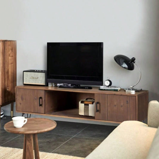 Industrial style Reclaimed wood Media TV Stand with Storage Cabinet Living Media Room
