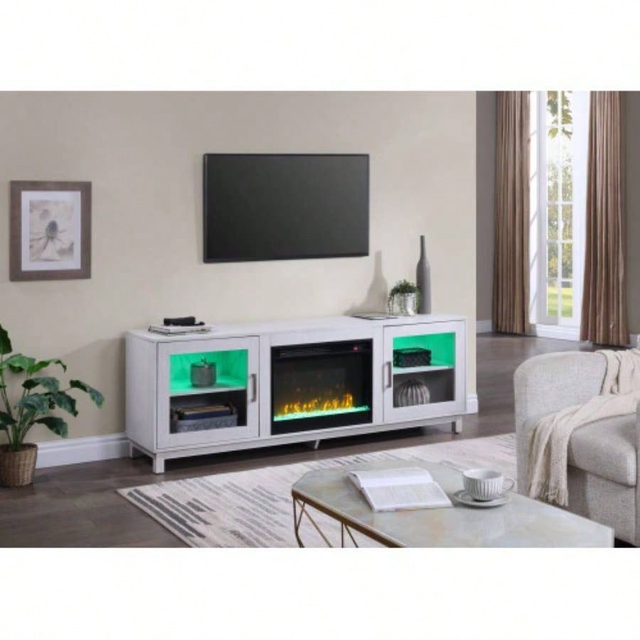 Summit 70 White Walnut TV Stand Console with Fireplace, Heater