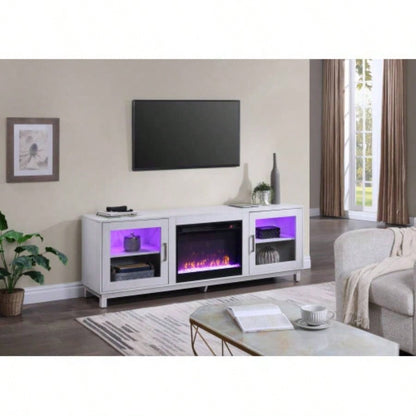 Summit 70 White Walnut TV Stand Console with Fireplace, Heater