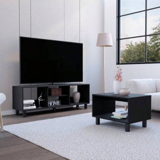 Carter 2 Piece Living Room Set, Streamlined with TV Stand and Coffee Table, Black