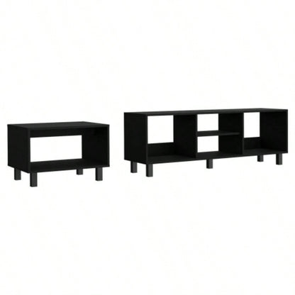 Carter 2 Piece Living Room Set, Streamlined with TV Stand and Coffee Table, Black