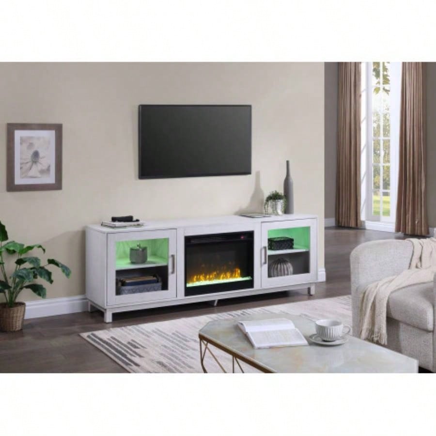Summit 70 White Walnut TV Stand Console with Fireplace, Heater
