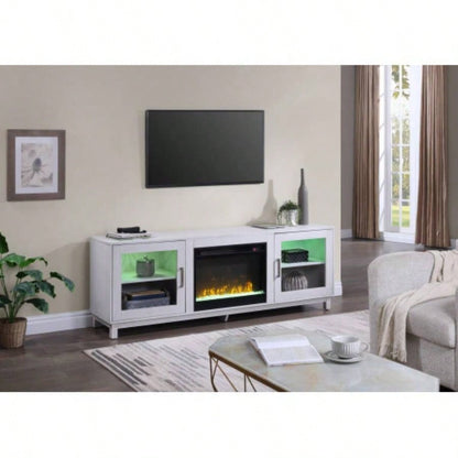 Summit 70 White Walnut TV Stand Console with Fireplace, Heater