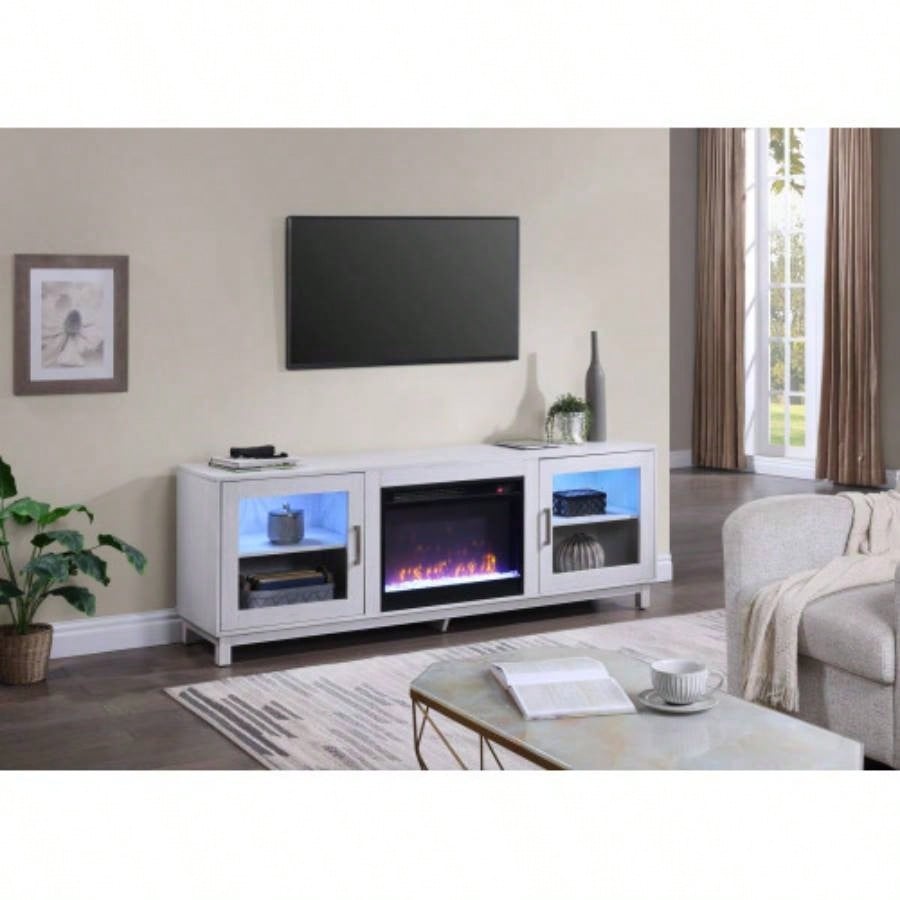 Summit 70 White Walnut TV Stand Console with Fireplace, Heater