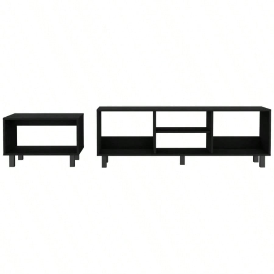 Carter 2 Piece Living Room Set, Streamlined with TV Stand and Coffee Table, Black