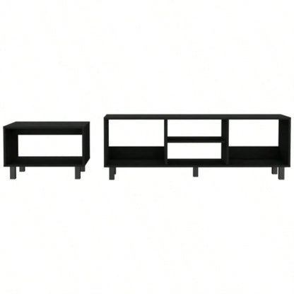 Carter 2 Piece Living Room Set, Streamlined with TV Stand and Coffee Table, Black