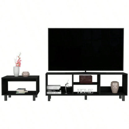 Carter 2 Piece Living Room Set, Streamlined with TV Stand and Coffee Table, Black