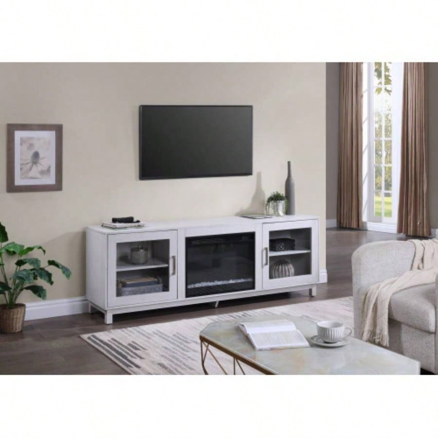 Summit 70 White Walnut TV Stand Console with Fireplace, Heater