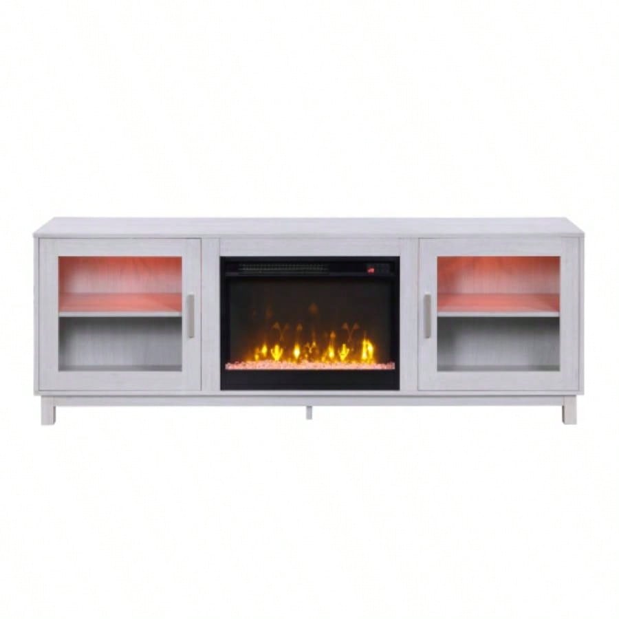 Summit 70 White Walnut TV Stand Console with Fireplace, Heater
