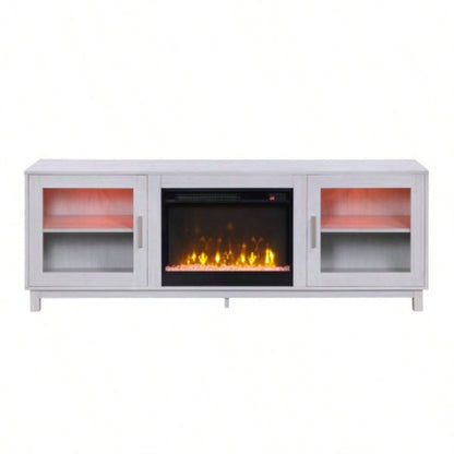Summit 70 White Walnut TV Stand Console with Fireplace, Heater