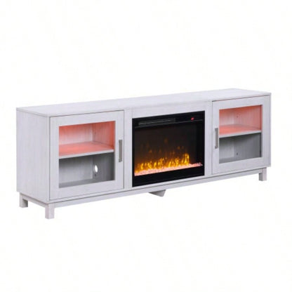 Summit 70 White Walnut TV Stand Console with Fireplace, Heater