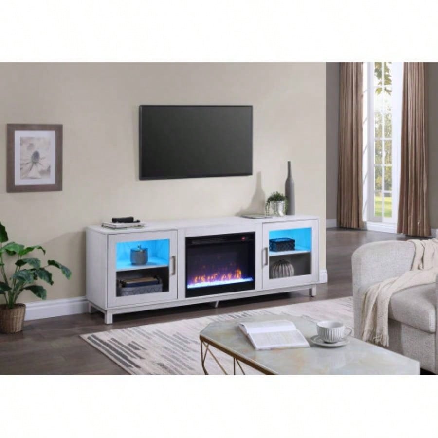 Summit 70 White Walnut TV Stand Console with Fireplace, Heater