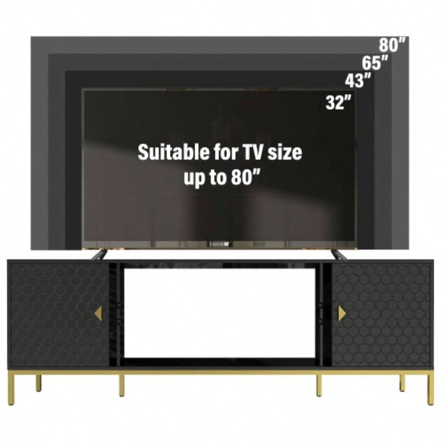 70 Inch TV Stand, Heavy Duty Wood Media Entertainment Center Console with Cabinet Storage Open Shelves Living Room, Modern Design Black