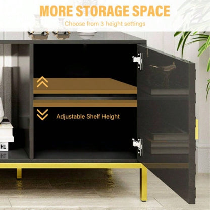 70 Inch TV Stand, Heavy Duty Wood Media Entertainment Center Console with Cabinet Storage Open Shelves Living Room, Modern Design Black