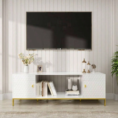 70 Inch TV Stand, Heavy Duty Wood Media Entertainment Center Console with Cabinet Storage Open Shelves Living Room, Modern Design Black