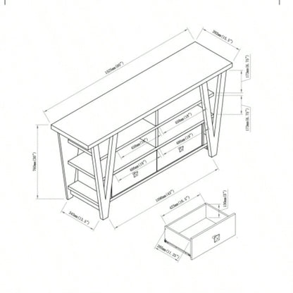 Tall TV Stand cabinet with two drawers on metal glides metal square knob handles and two divided shelf tiers