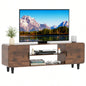 Mid Modern TV Stand 55/60/65/70 Inch TV, Wood Entertainment Center with Power Outlets, Media Console with Sliding Doors and Open Shelf Living Room, Walnut