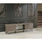 FurnisHome Store Denver Mid Modern Tv Stand 2 Door Cabinets 1 Glass Shelf 66 inch Tv Unit, Brown