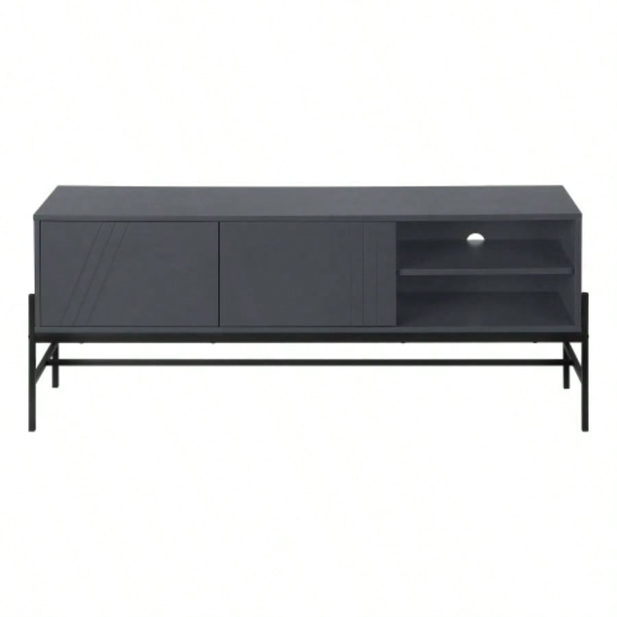 Tv Stand, 60 Inch, Console, Media Entertainment Center, Storage Cabinet, Living Room, Bedroom, Laminate, Black Metal, Contemporary, Modern