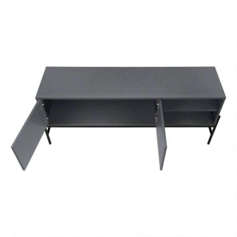 Tv Stand, 60 Inch, Console, Media Entertainment Center, Storage Cabinet, Living Room, Bedroom, Laminate, Black Metal, Contemporary, Modern