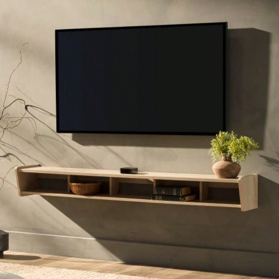 Modern Wall - Mounted Floating TV Stand - Coastal Oak