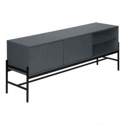 Tv Stand, 60 Inch, Console, Media Entertainment Center, Storage Cabinet, Living Room, Bedroom, Laminate, Black Metal, Contemporary, Modern