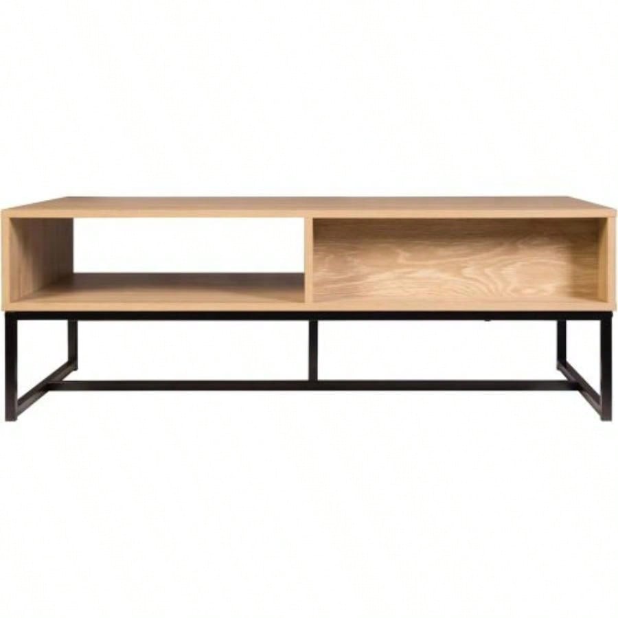 Cove Coastal Modern TV Stand with Storage Cubby and Drawer, Natural Wood