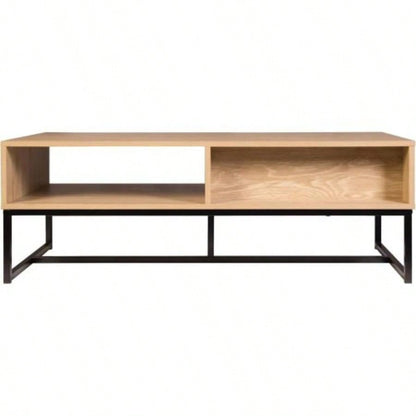 Cove Coastal Modern TV Stand with Storage Cubby and Drawer, Natural Wood
