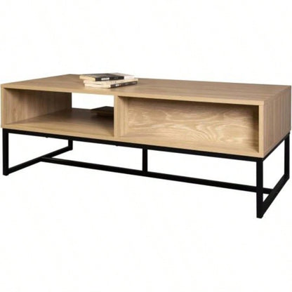 Cove Coastal Modern TV Stand with Storage Cubby and Drawer, Natural Wood