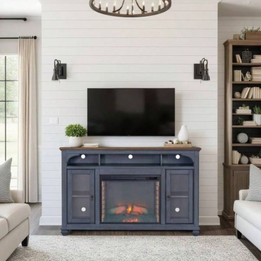 66 in Fireplace TV Stand TVs up to 80 inches, Corduroy Blue