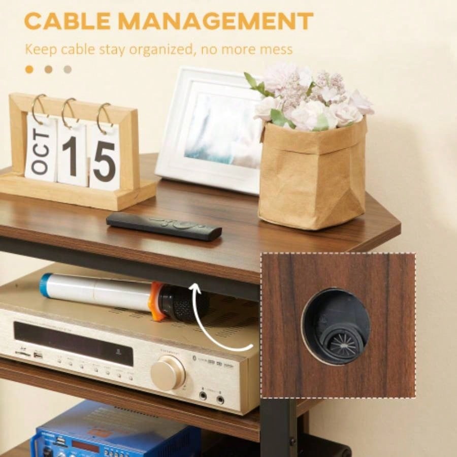 HOMCOM TV Stand, AV Media Stand, Corner Audio Tower with Storage Shelves and Steel Frame, Living Room Storage, Brown
