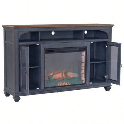 66 in Fireplace TV Stand TVs up to 80 inches, Corduroy Blue