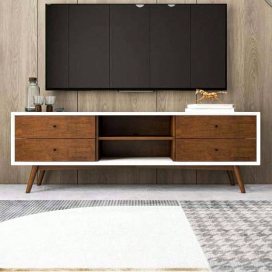 Caroline Walnut White TV Stand Up To 72 Living Room Decor