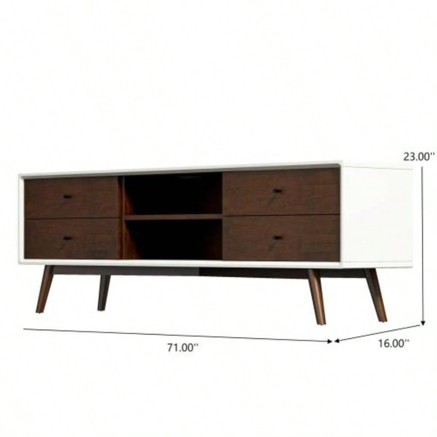 Caroline Walnut White TV Stand Up To 72 Living Room Decor