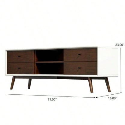 Caroline Walnut White TV Stand Up To 72 Living Room Decor