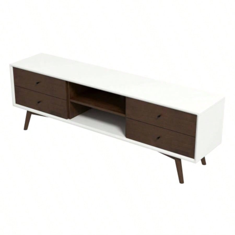 Caroline Walnut White TV Stand Up To 72 Living Room Decor