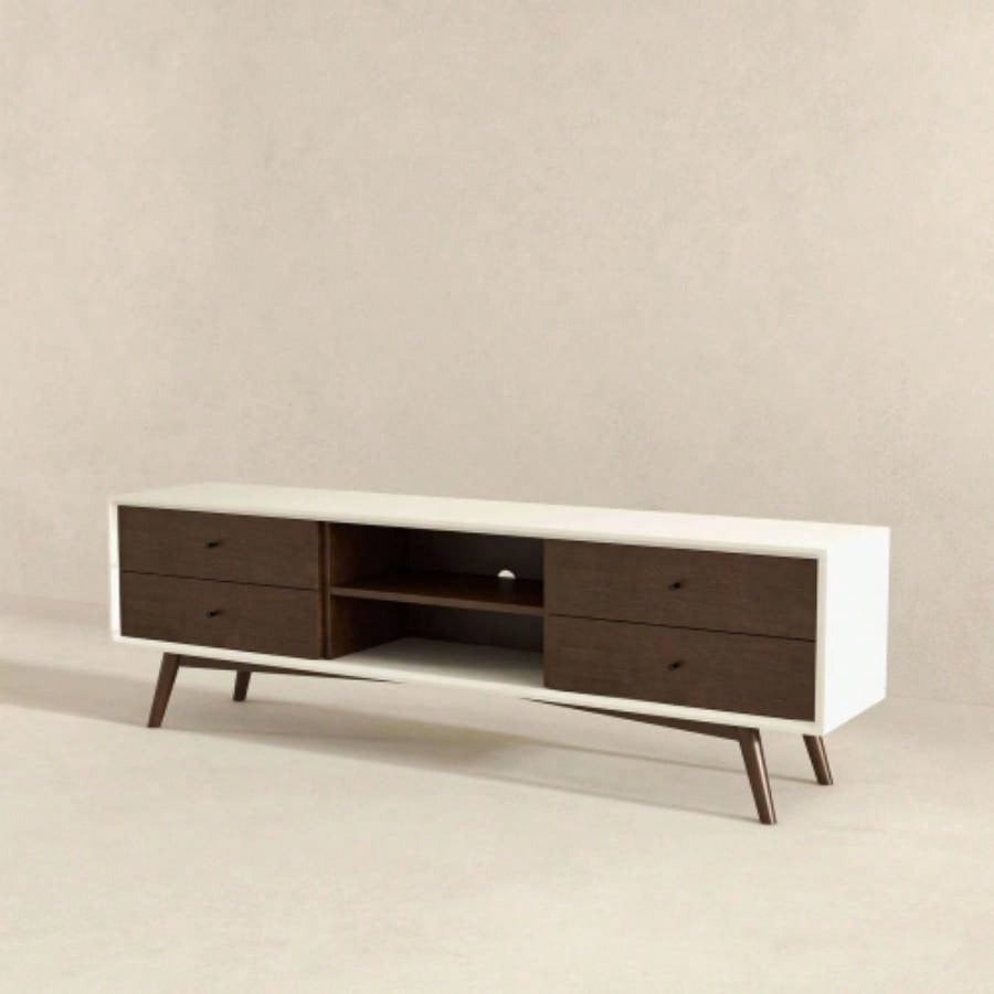 Caroline Walnut White TV Stand Up To 72 Living Room Decor