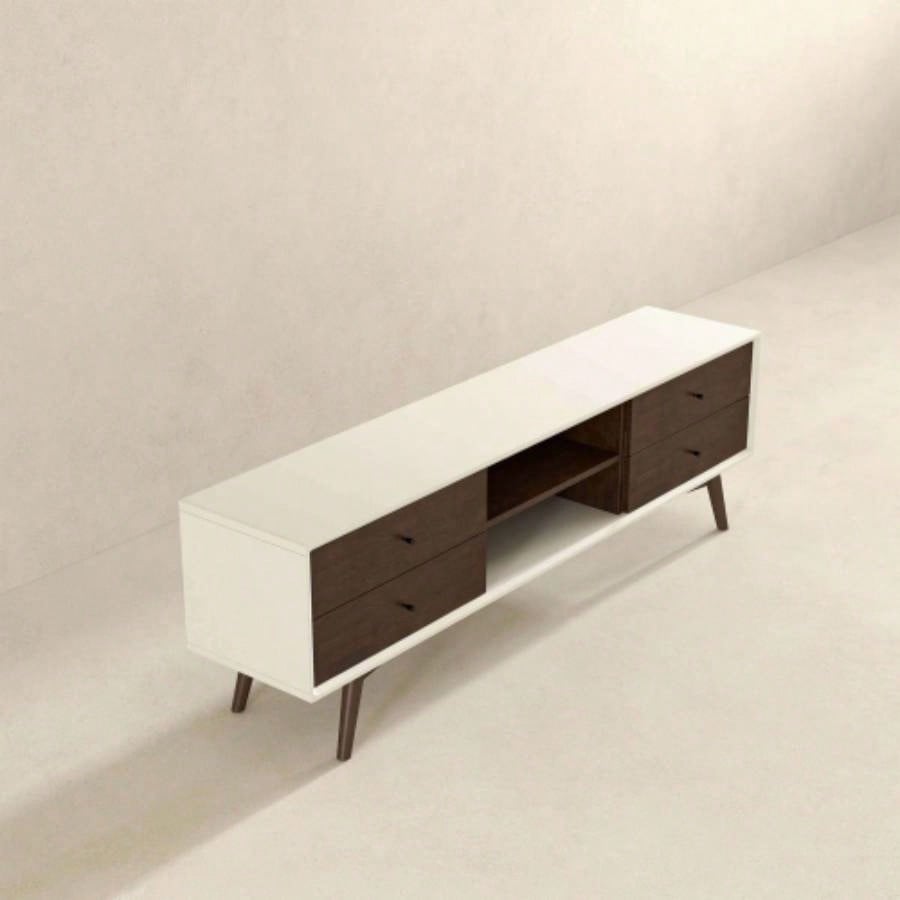 Caroline Walnut White TV Stand Up To 72 Living Room Decor