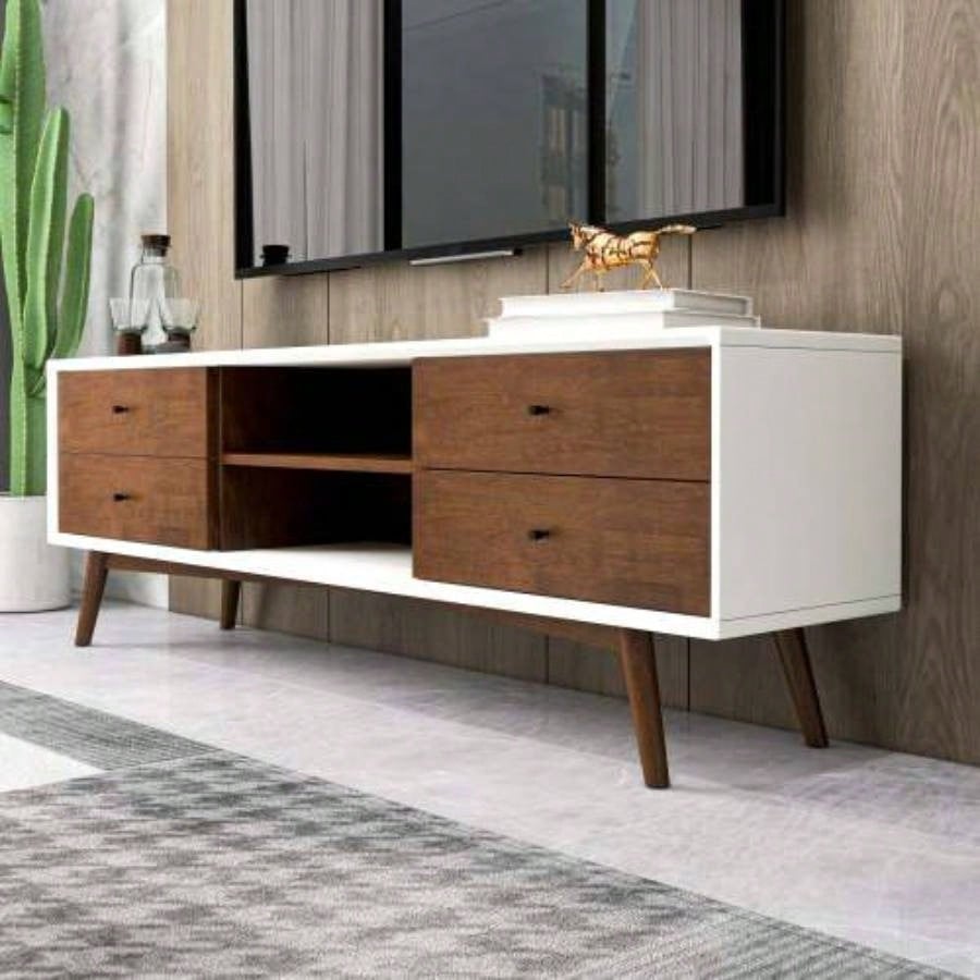Caroline Walnut White TV Stand Up To 72 Living Room Decor